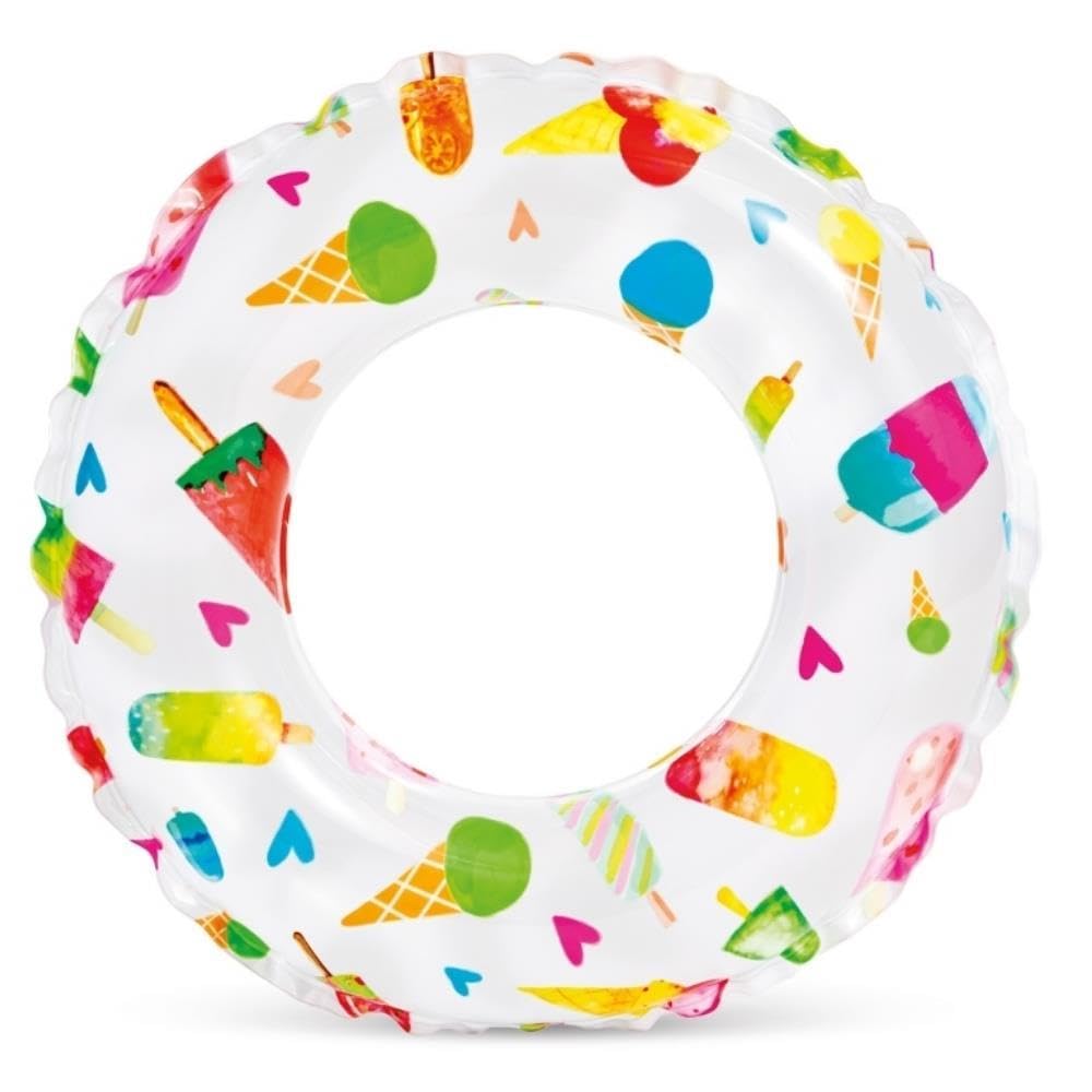 Intex Lively Print Swim Ring 20in front design, ideal for kids' pool play and buoyant fun.