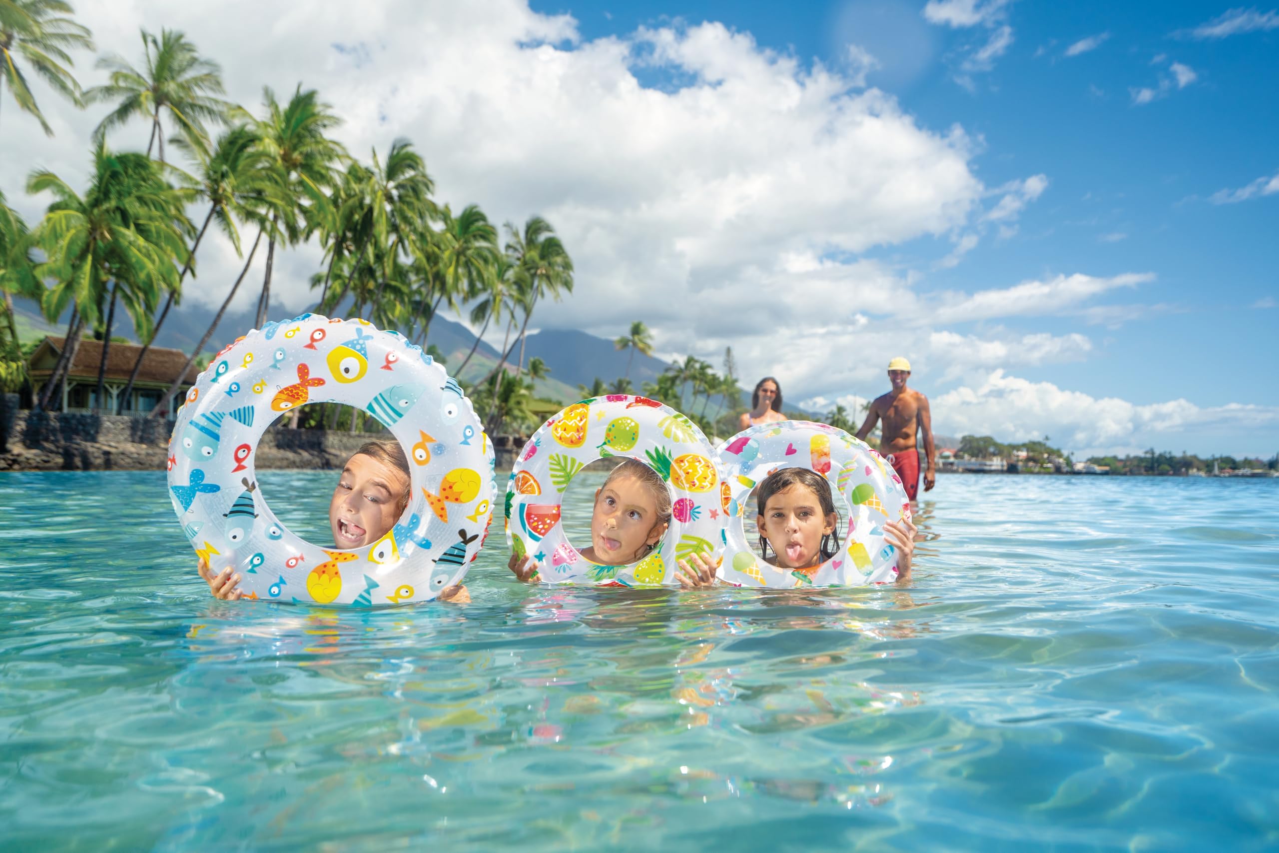 Intex Lively Print Swim Ring 20in inflation valve detail, easy setup for family pool time.