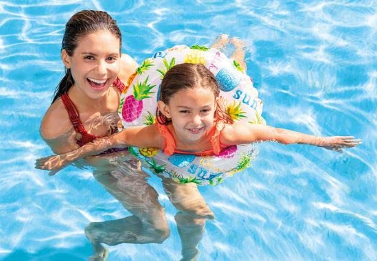 Intex Lively Print Swim Rings; assorted colors; suitable for kids ages 3-6.
