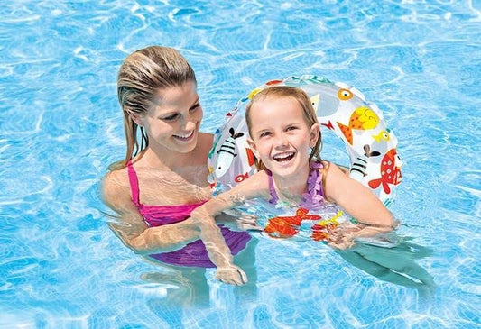 Intex Lively Print Swim Rings with dots and circles; clear rings for easy visibility.