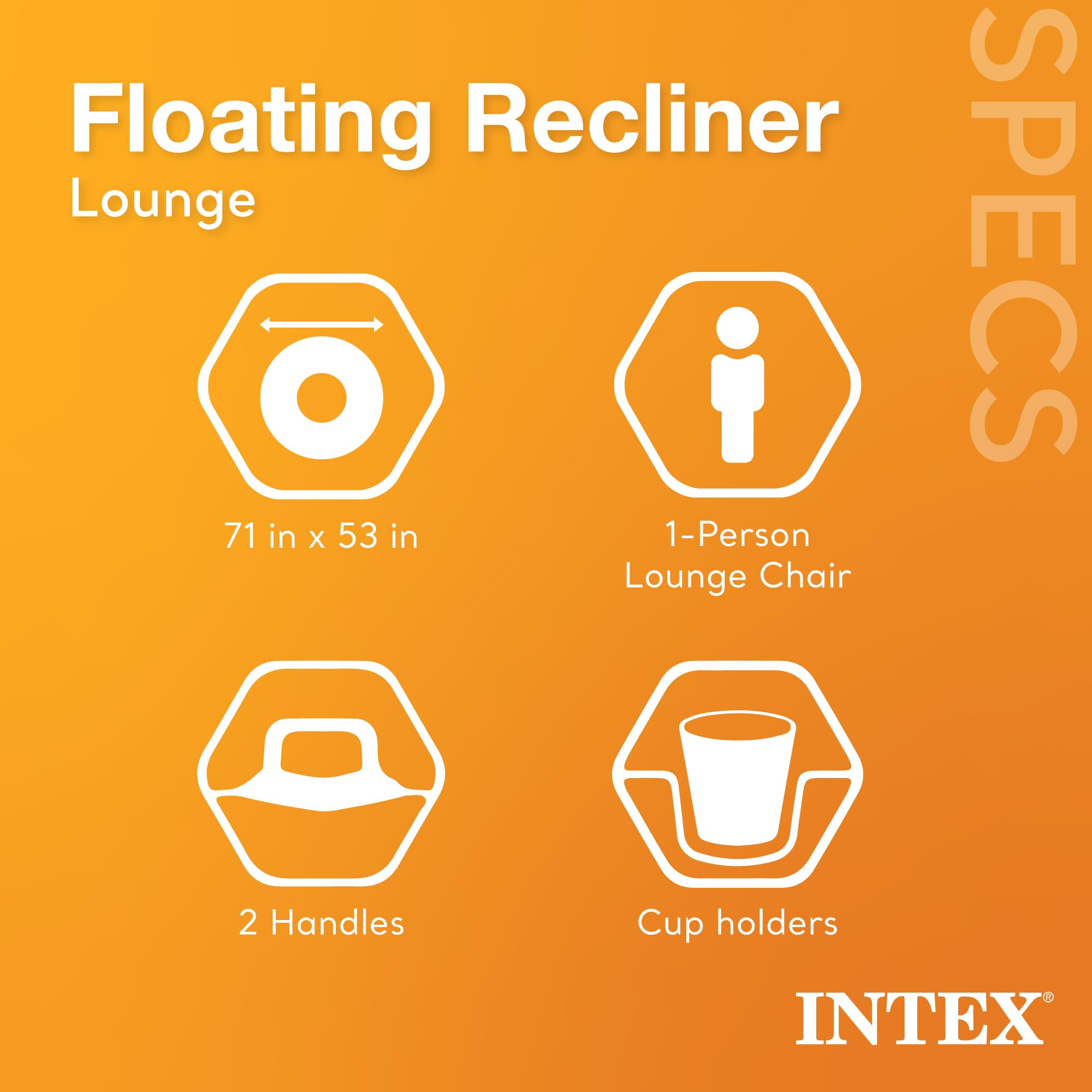 Intex lounge chair backrest and armrests for contoured comfort on water.