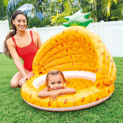 Intex Pineapple Baby Pool shows soft inflatable floor ideal for toddler comfort.