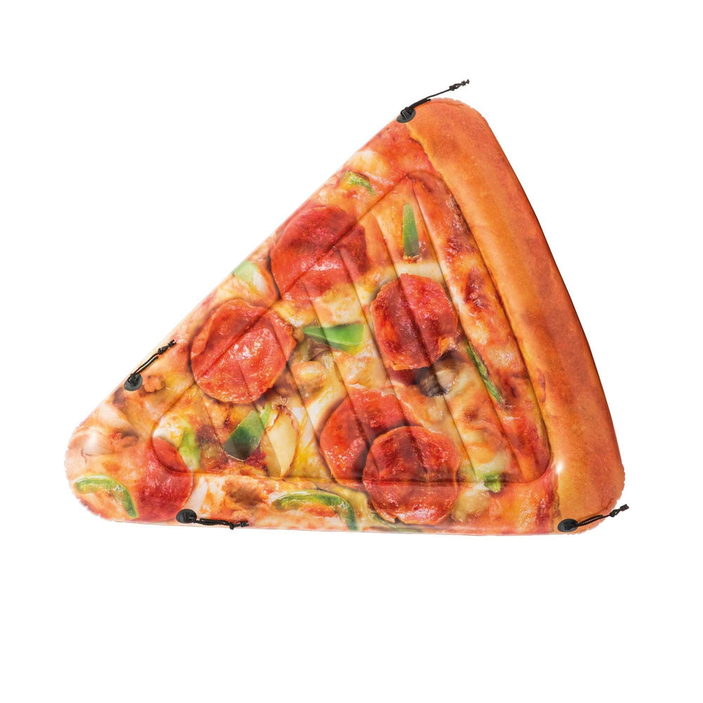 Intex Pizza Slice Mat with realistic printing enhances pool fun and conversation.