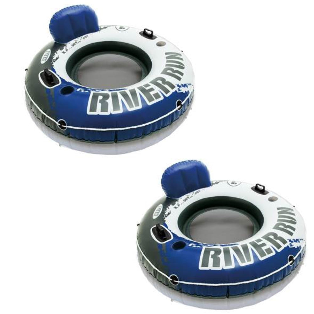 Intex River Run backrest lounge on water for solo relaxation; two-pack included.