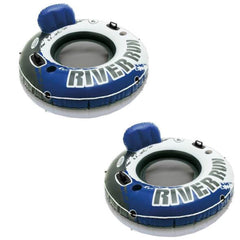 Intex River Run backrest lounge on water for solo relaxation; two-pack included.