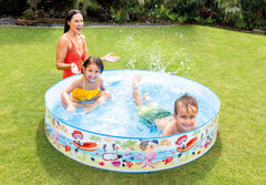 Kids enjoying safe water play in the compact Intex Snapset pool
