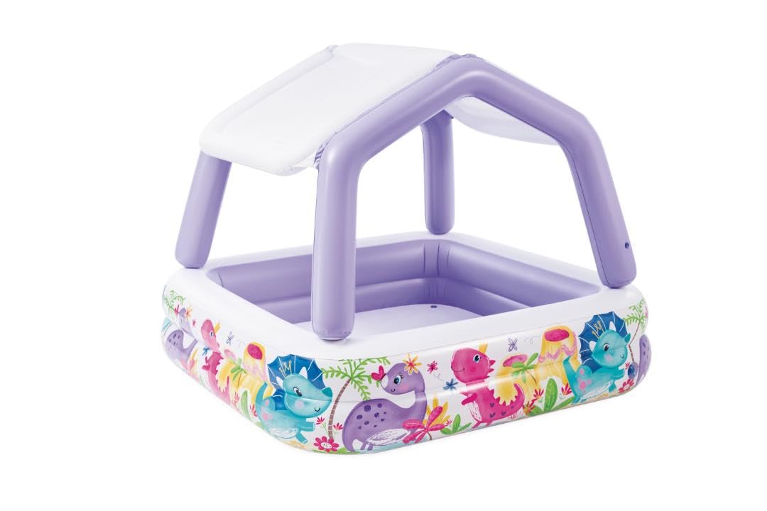 Intex 57470EP sun shade pool side view highlights durable 10-gauge vinyl for lasting outdoor fun.