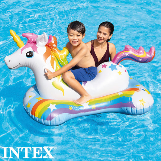 Intex Unicorn Ride-On side view; playful pool companion for imaginative play