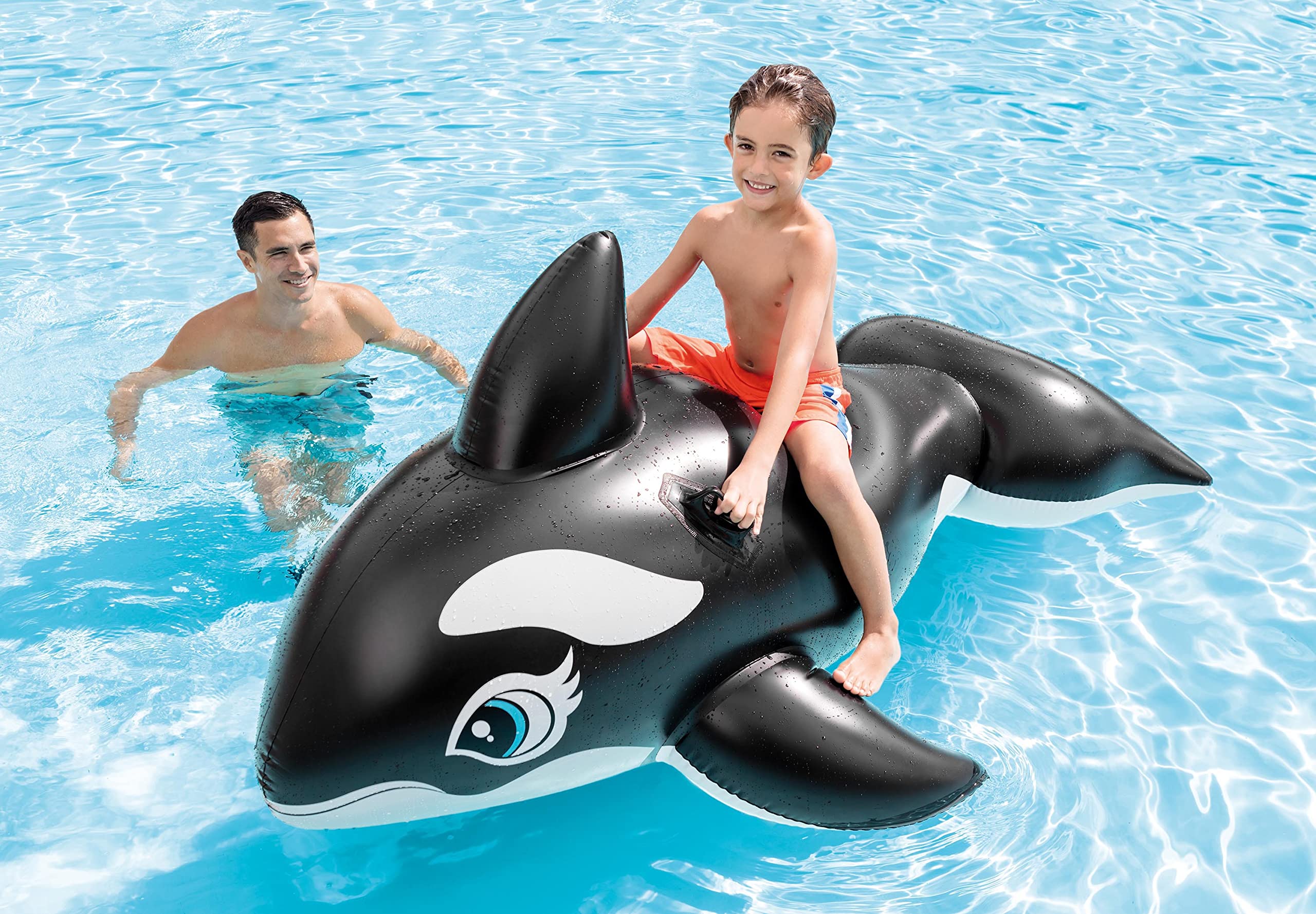 Intex Whale Inflatable Pool Float length 76-inch demonstrates roomy space for kids.