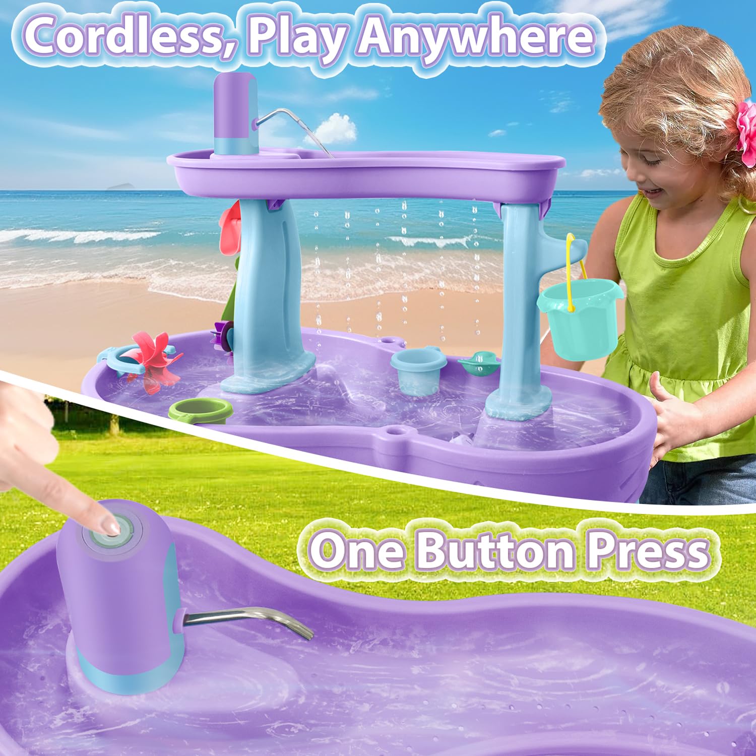 Intoypad Water Table Pump uses USB recharge for convenient power on the go.