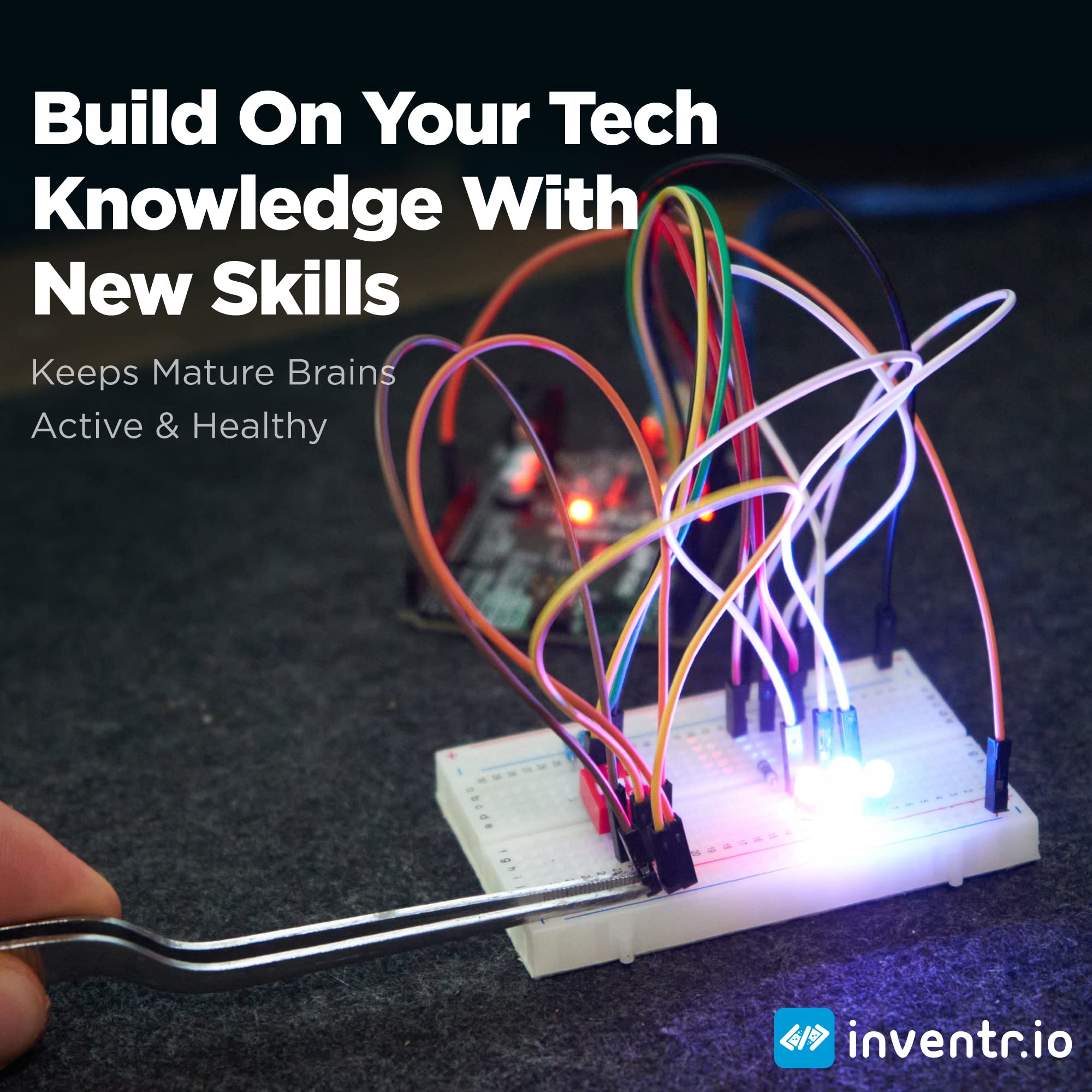 Inventr Adventure Kit: AI, circuits and C++ coding in Arduino IDE.