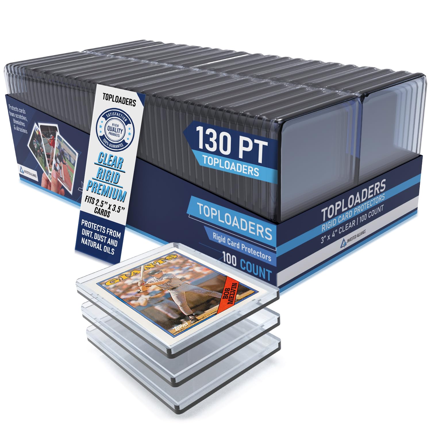 Invested Alliance toploader 130pt exterior preserves clarity while shielding cards from scratches.