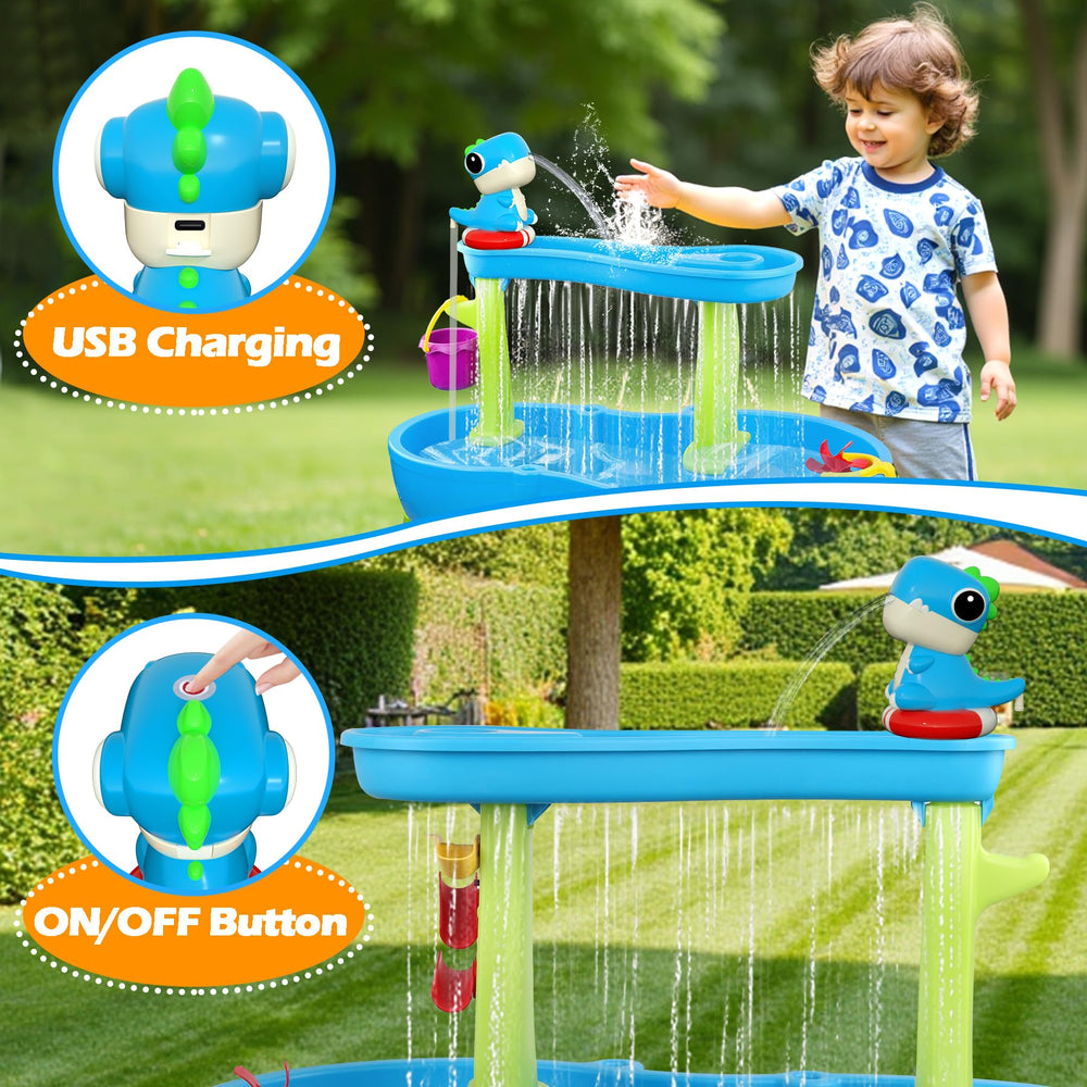 inzerwudi dinosaur water table pump blue cordless setup highlights safe portable design