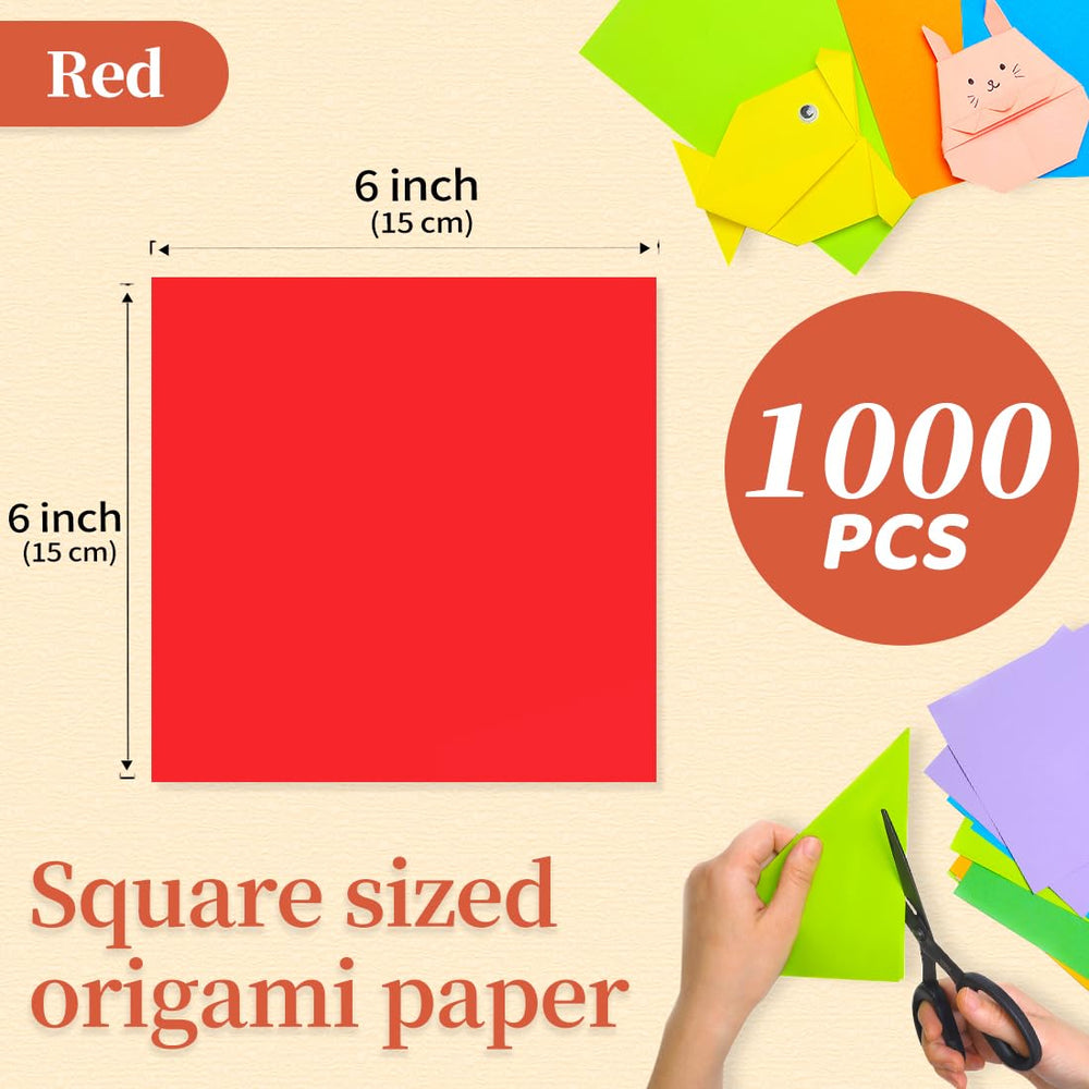 IOOLEEM red origami paper 6x6 closeup showing double-sided color for folds