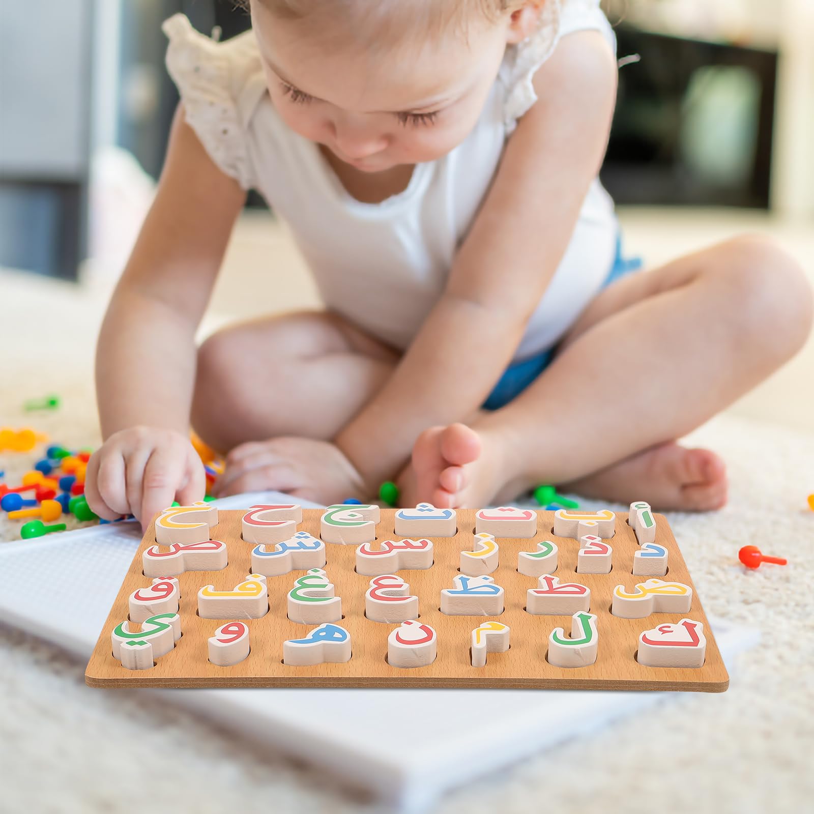 Ipetboom Arabic alphabet puzzle board letters tiles support hands-on letter learning.