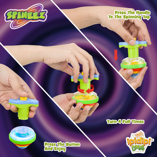 IPIDIPI Spineez LED spinner top blue glowing during indoor play