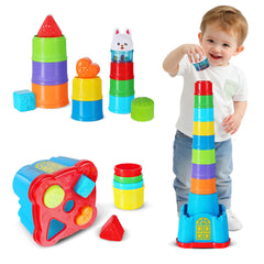 iplay baby stacking tower 23in promotes stacking practice and visual tracking.