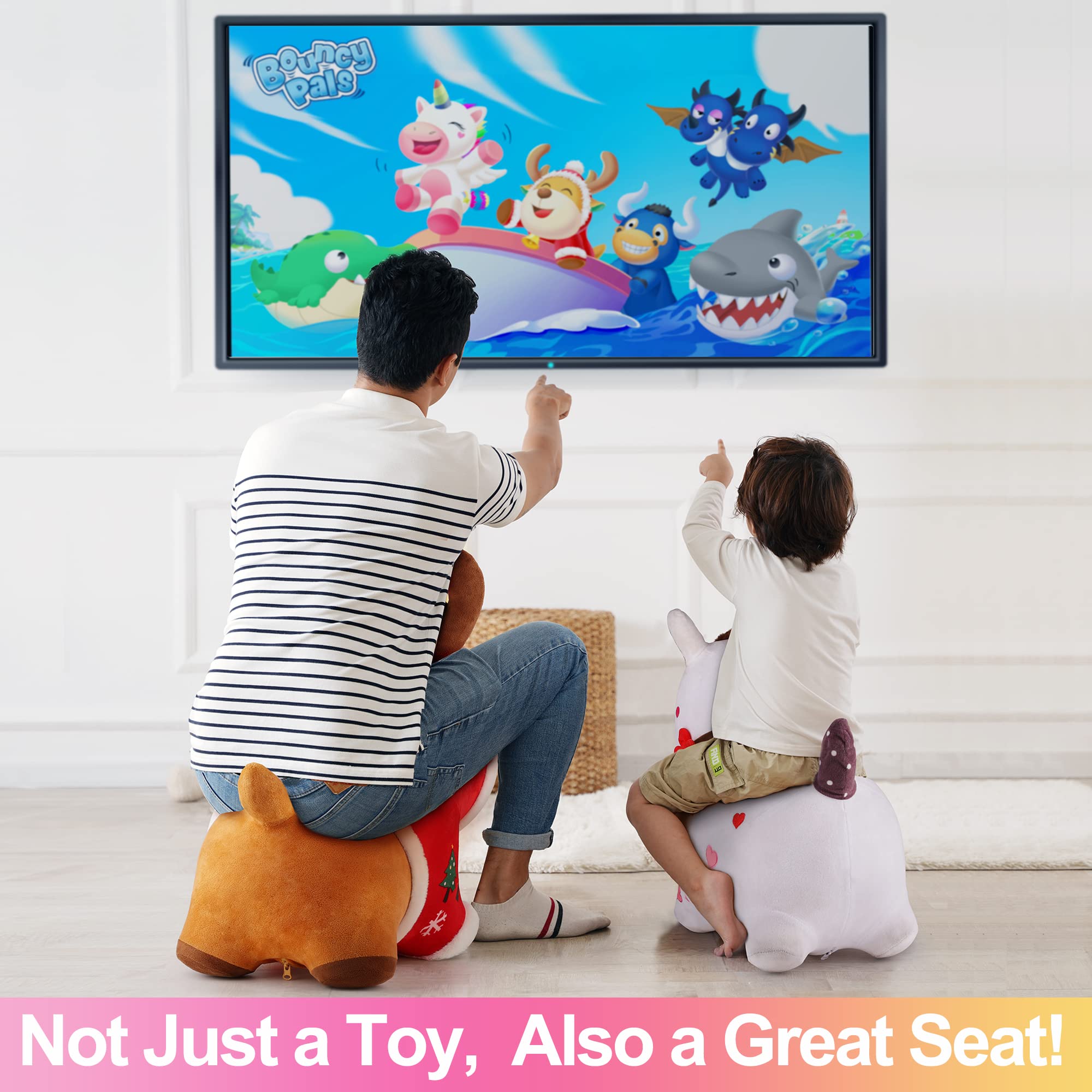iPlay Bouncy Pals child riding action demonstrates interactive play.