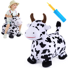 iPlay Bouncy Pals Cow hopper front view supports safe indoor play.