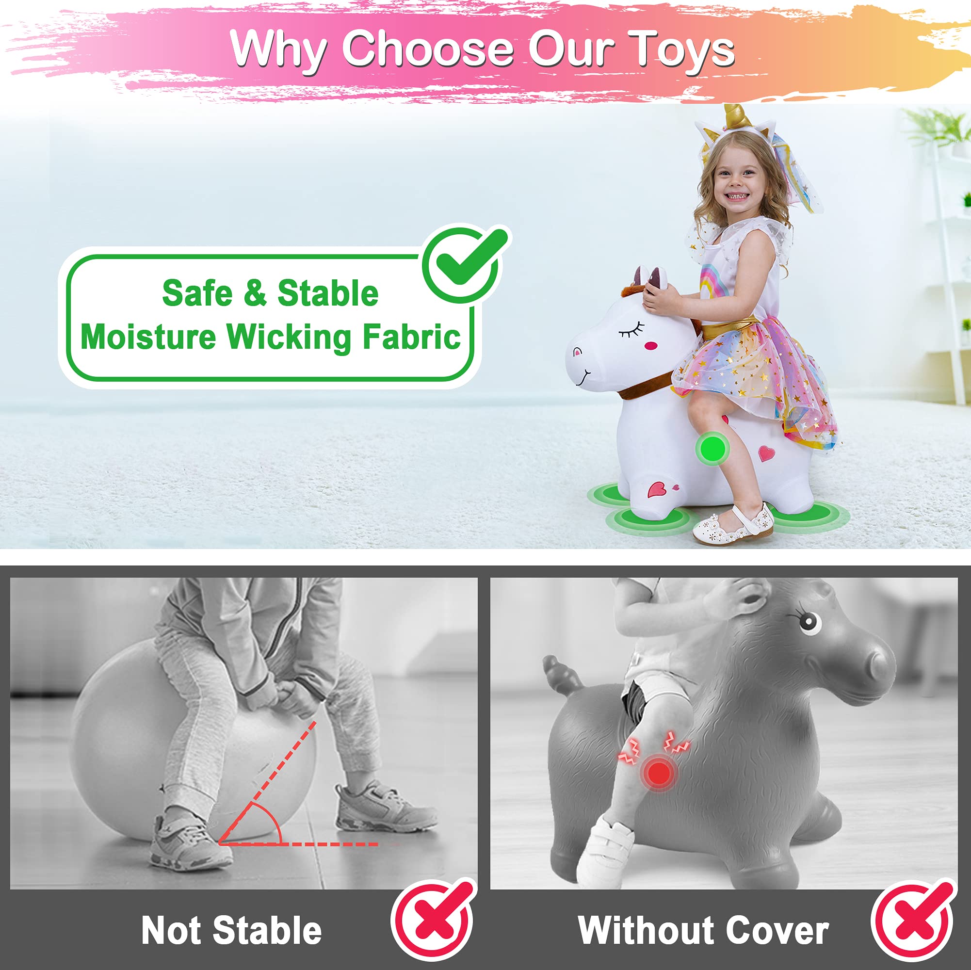 iPlay Bouncy Pals embroidery detail highlights charm and comfort.