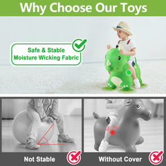 iplay bouncy triceratops includes a hand pump for quick inflation