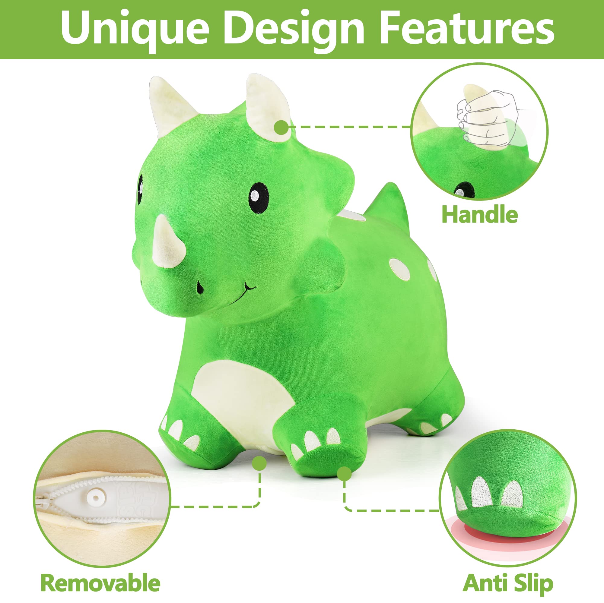 iplay bouncy triceratops plush cover is soft and removable for easy cleaning