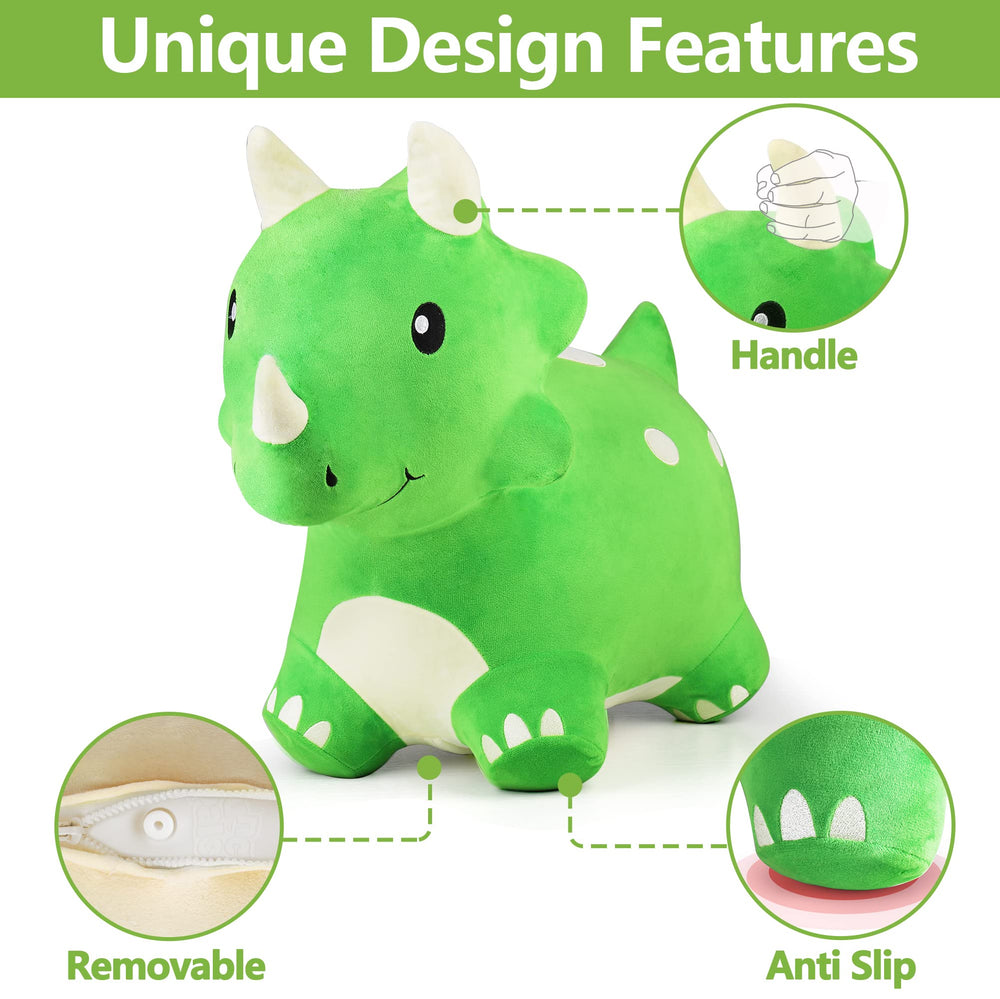 iplay bouncy triceratops plush cover is soft and removable for easy cleaning