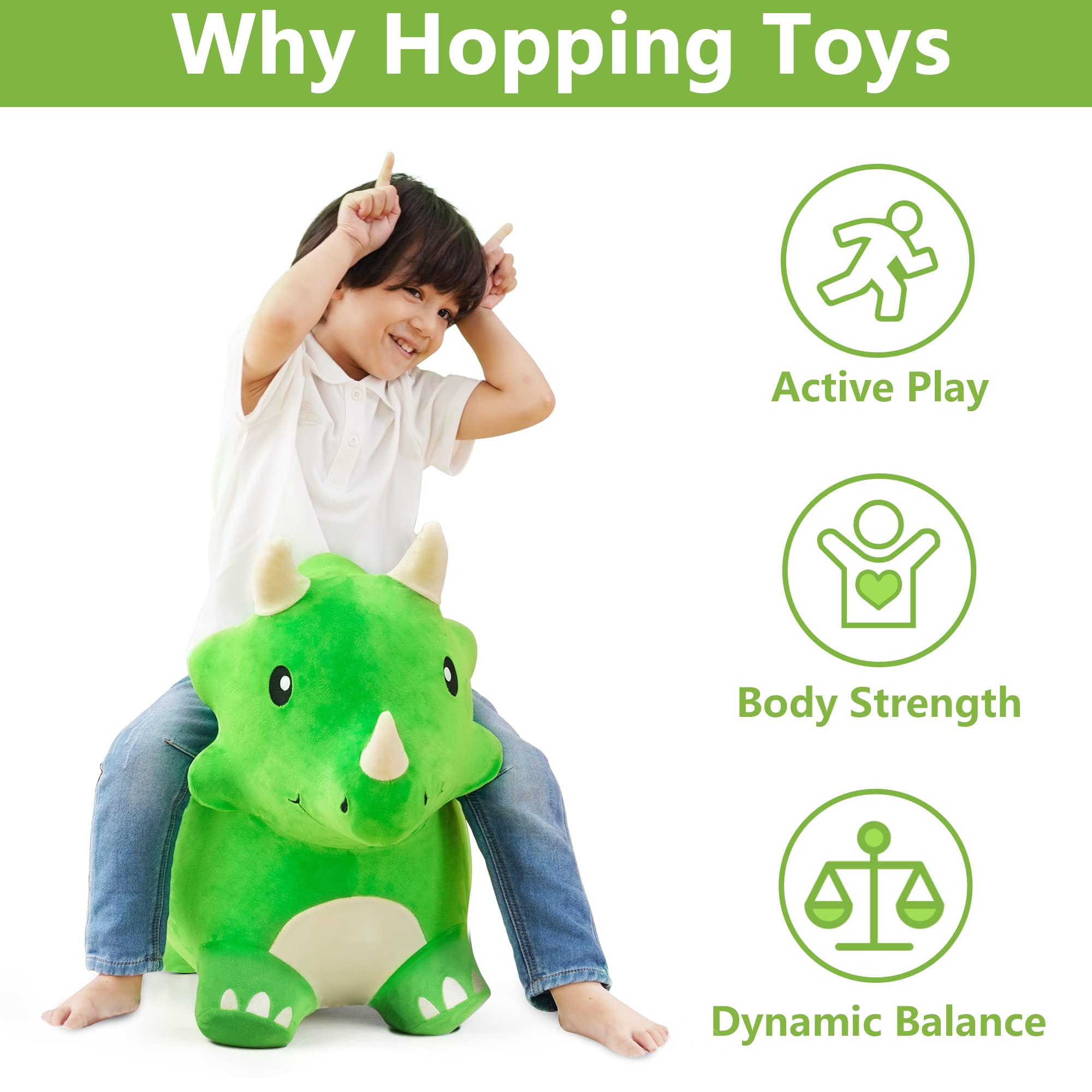 iplay bouncy triceratops with stable four-leg design to reduce tipping