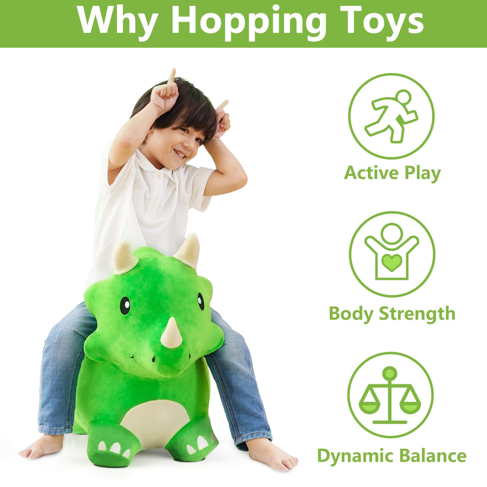 iplay bouncy triceratops with stable four-leg design to reduce tipping