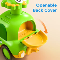 iPlay dinosaur car green helps develop fine motor skills with opening trunk
