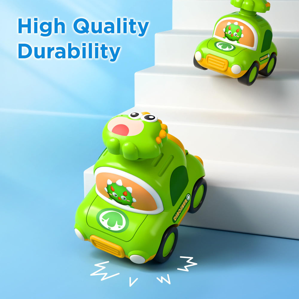 iPlay dinosaur car trunk-open design encourages fine motor play