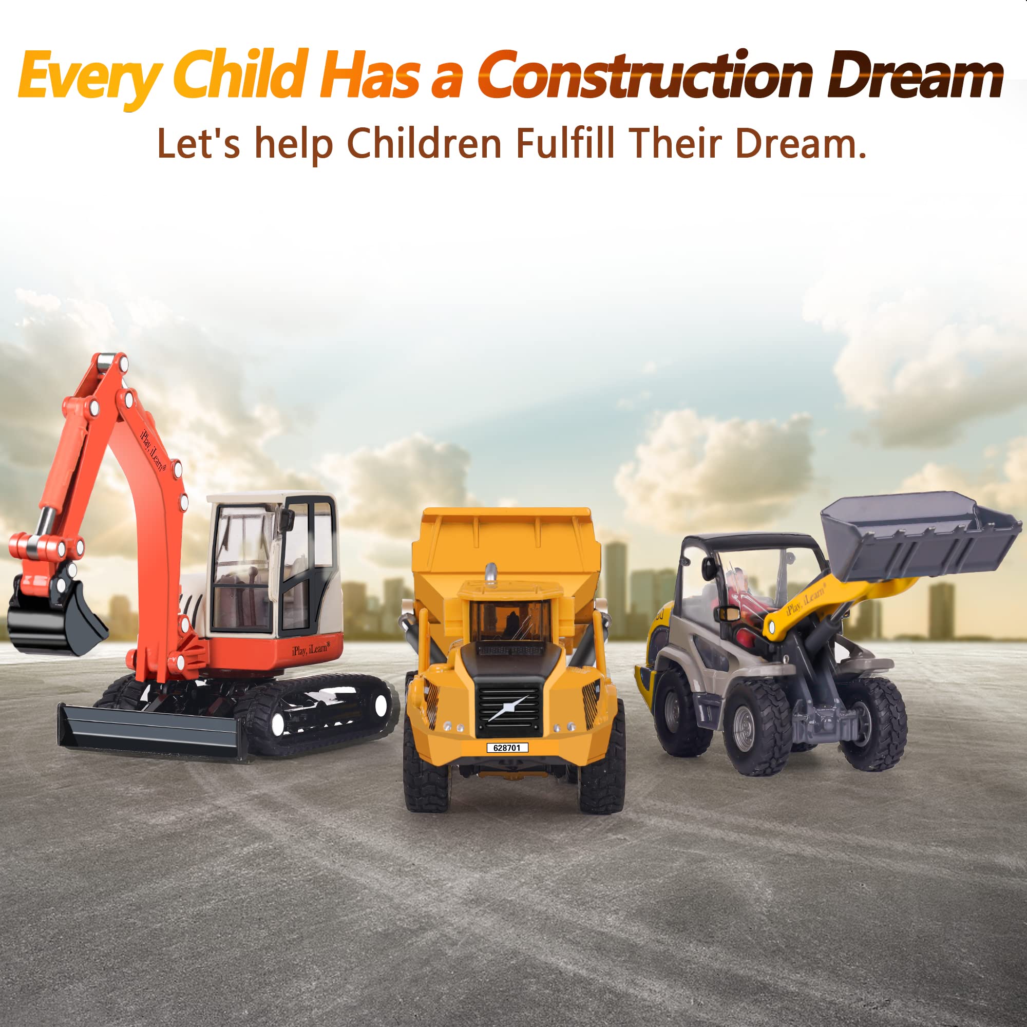 iplay heavy-duty construction truck diecast side view with realistic details