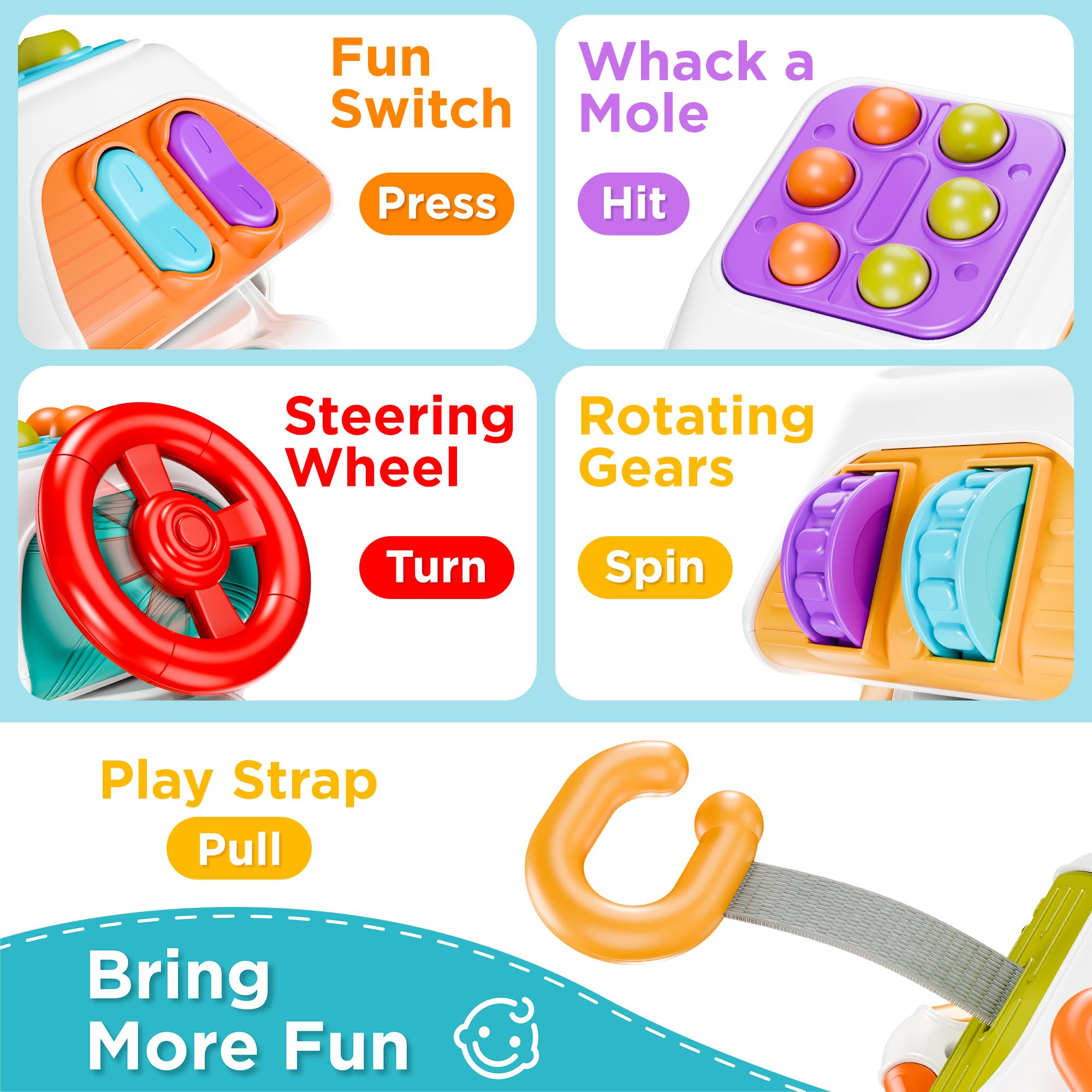 iPlay iLearn Busy Board Cube key pairing enhances hand-eye coordination