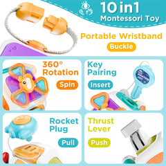 iPlay iLearn Busy Board Cube rocket plug supports sensory play and color matching