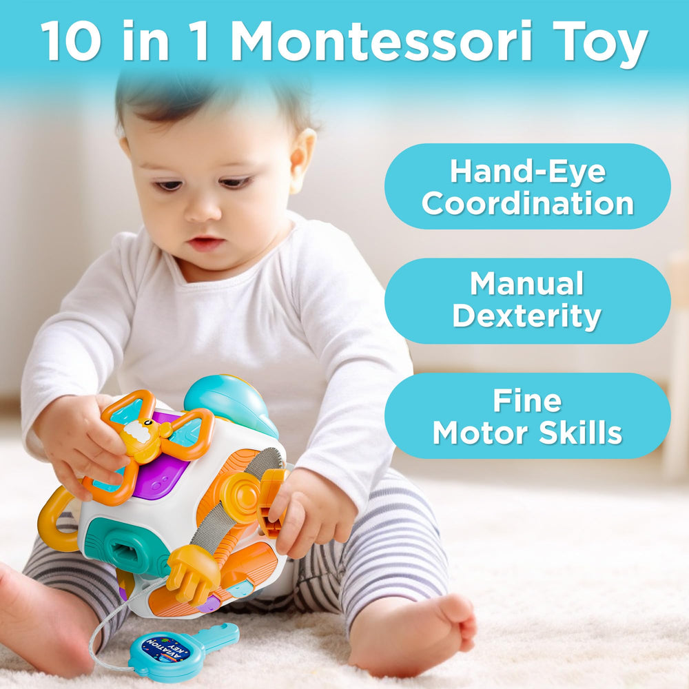 iPlay iLearn Busy Board Cube steering wheel offers tactile exploration for toddlers