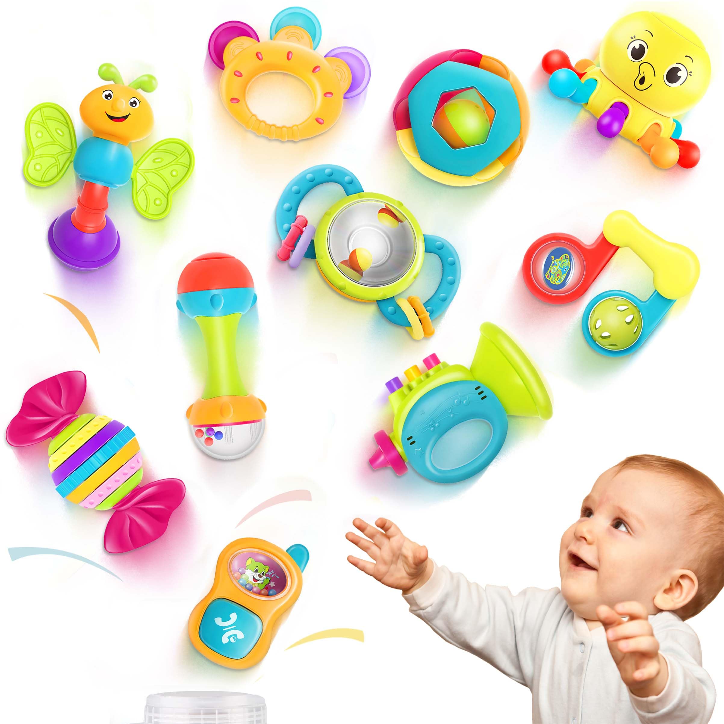 iplay ilearn 10pc baby rattles set with varied grips to boost fine motor skills