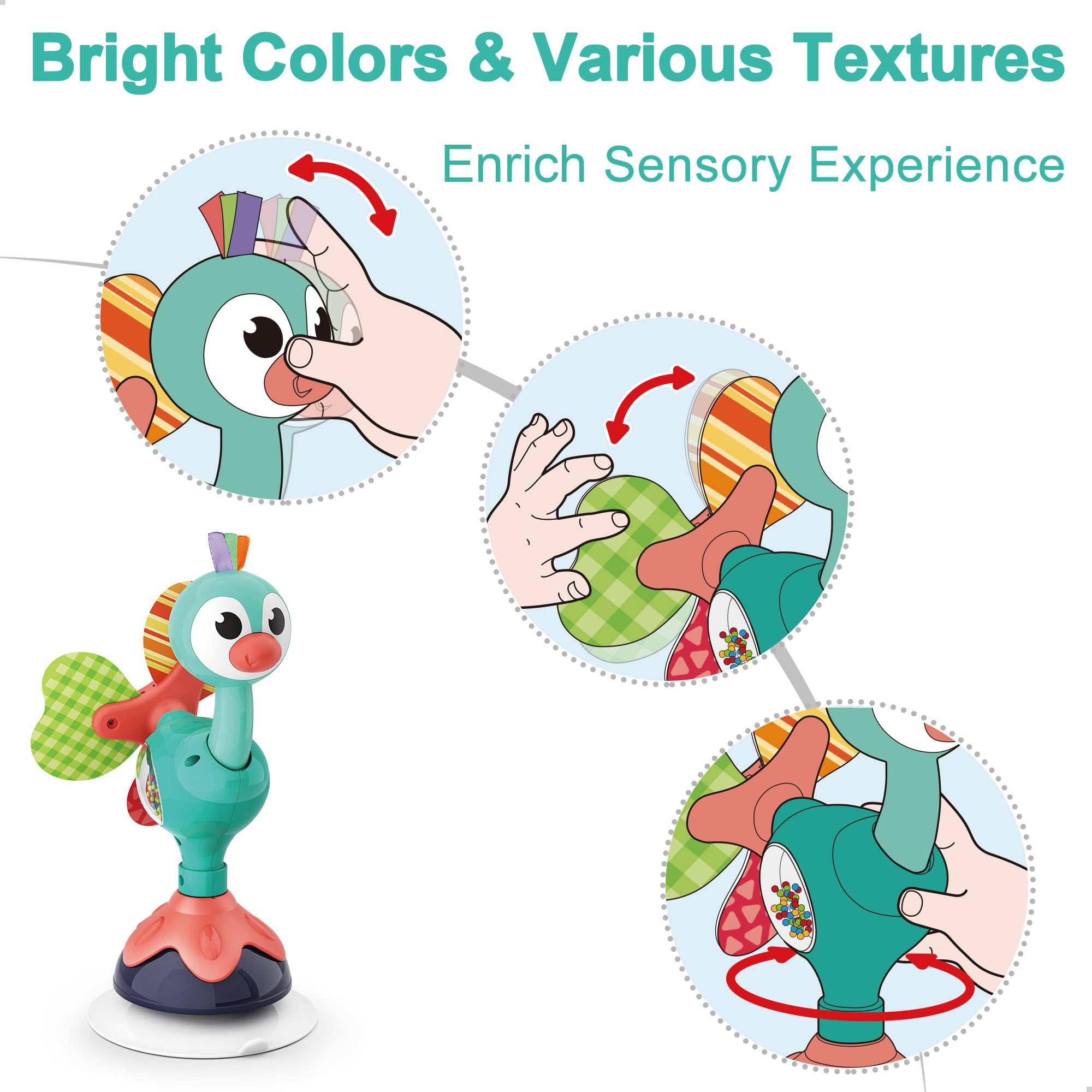 iPlay iLearn baby rattles set spin action to boost fine motor skills and coordination.