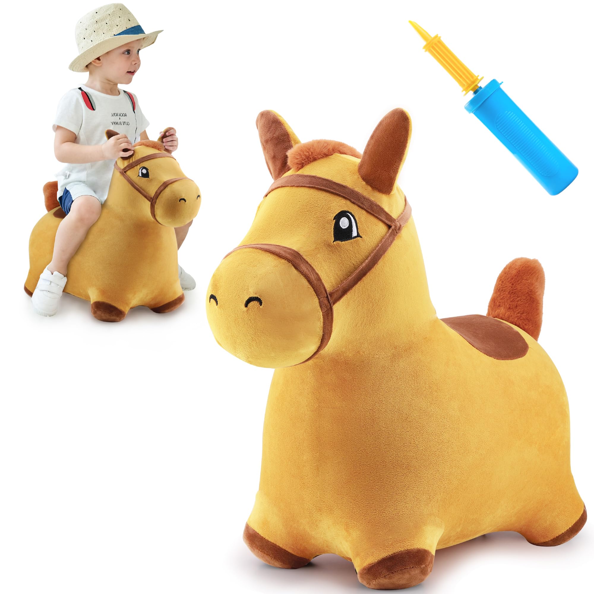 iPlay iLearn Bouncy Pals hopping horse cover closeup with removable plush for easy cleaning