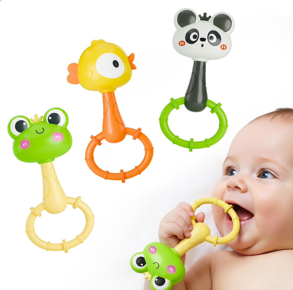 iPlay iLearn Chick maracas rattle engaging baby's hearing with soft beads.