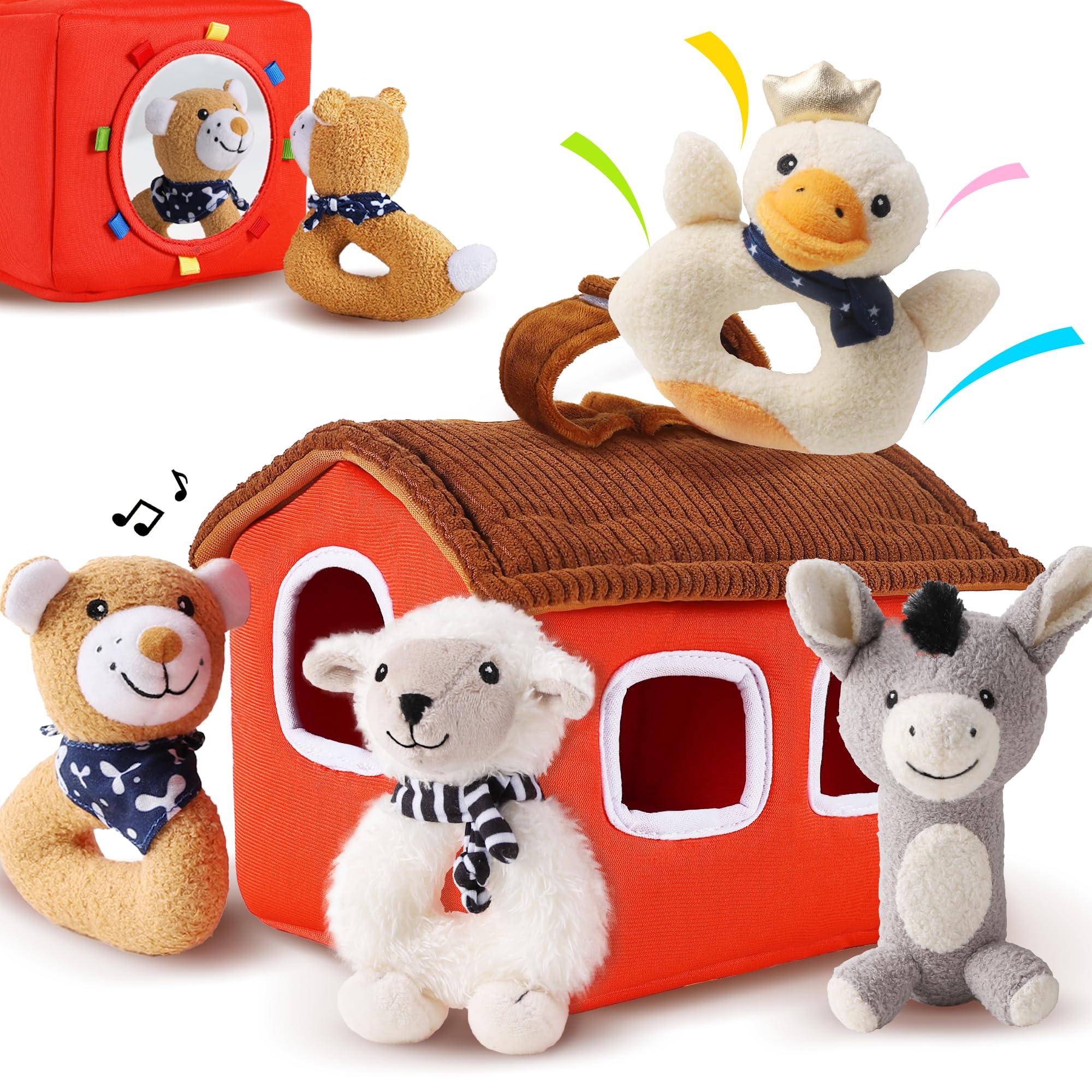 iPlay iLearn farm rattle with jingle lamb enhances sensory play and bonding.