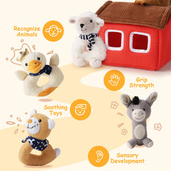 iPlay iLearn farm rattle with squeaky donkey adds playful sounds.