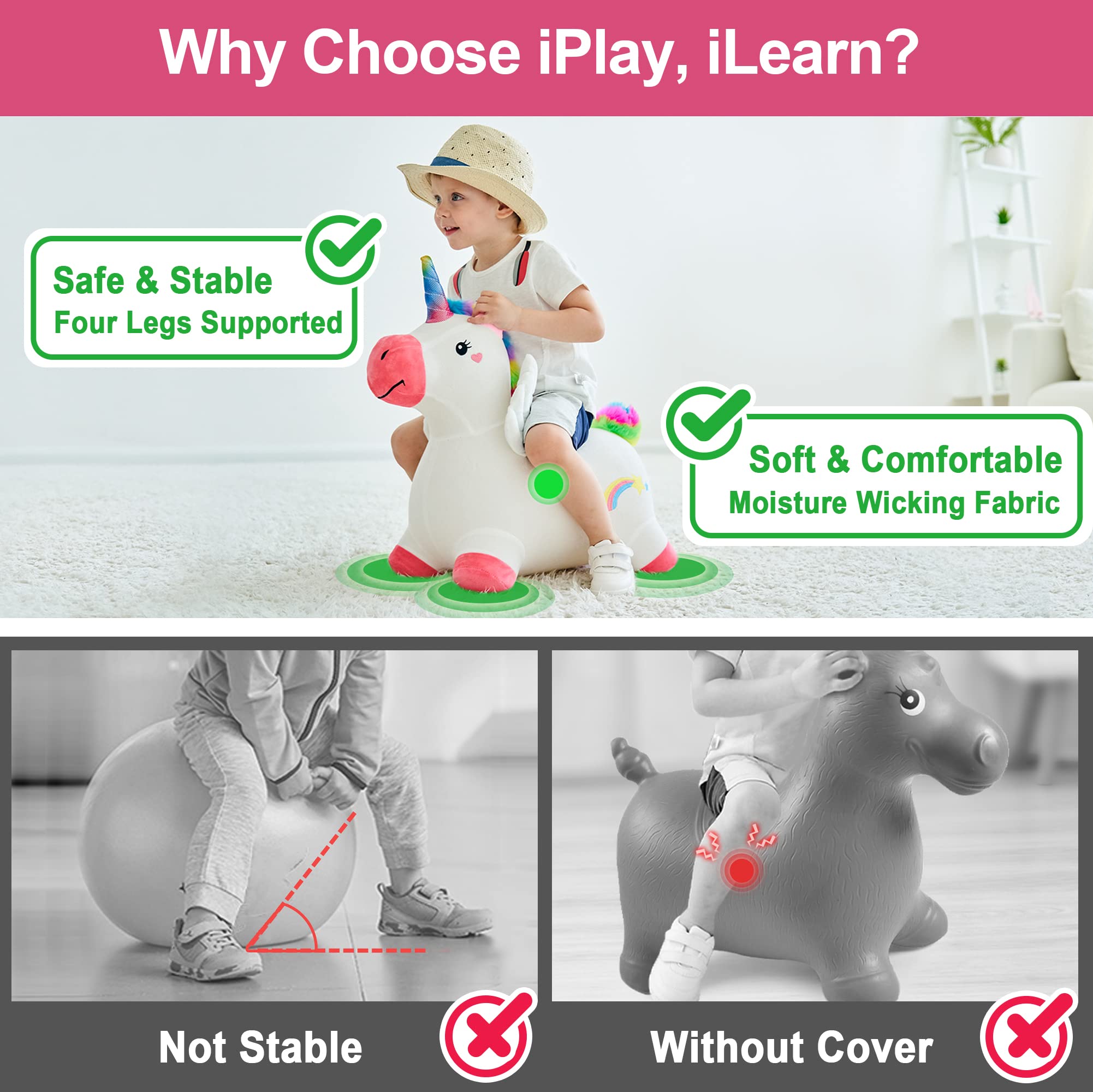 iPlay iLearn four-legs stability design supports upright riding