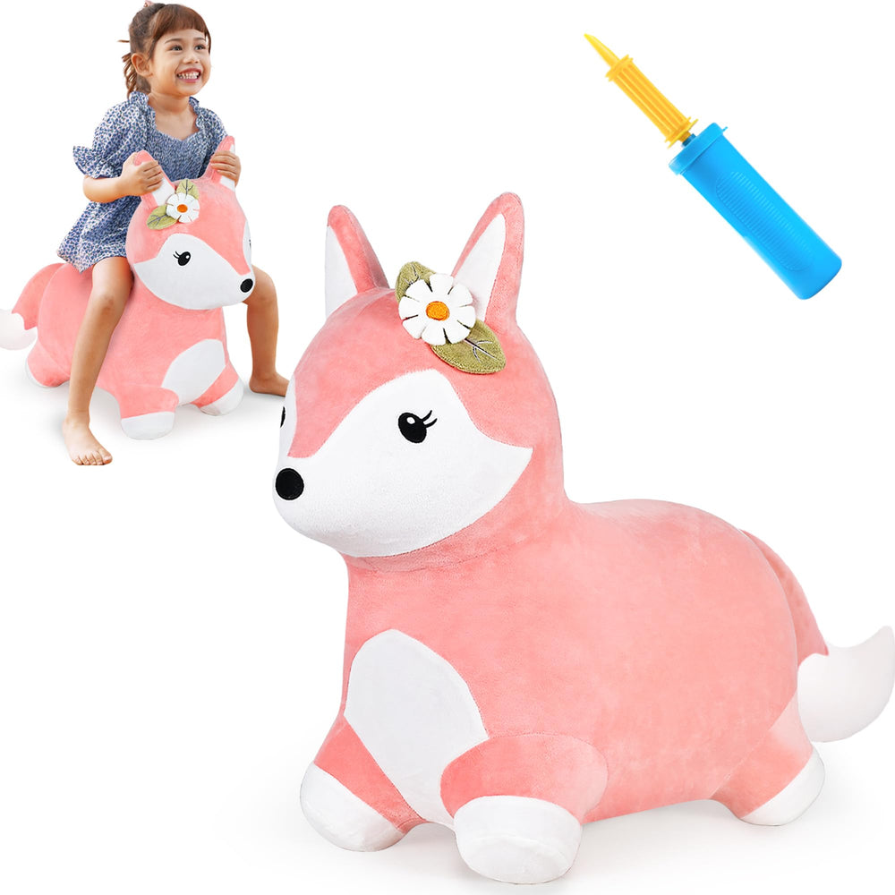 iPlay iLearn Fox Hopper plush ride-on for toddlers with a soft, comforting texture.