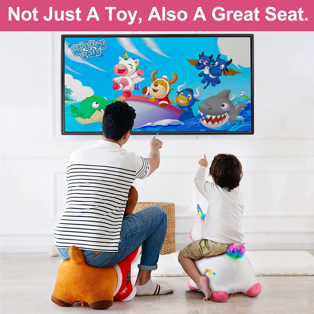 iPlay iLearn ride-on unicorn with kid-friendly ears for grip and safety