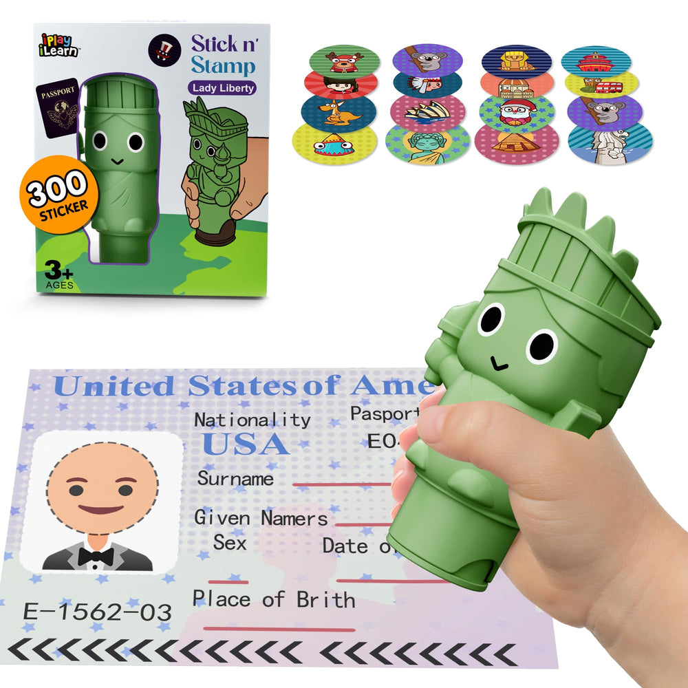 iPlay iLearn Lady Libert Sticker Set cover highlighting bold designs for imaginative play