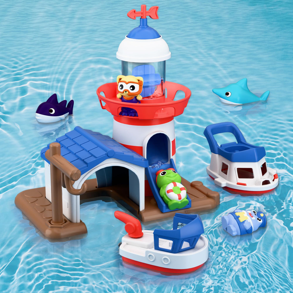 iplay ilearn lighthouse base with snap-on design for durable bath toy use