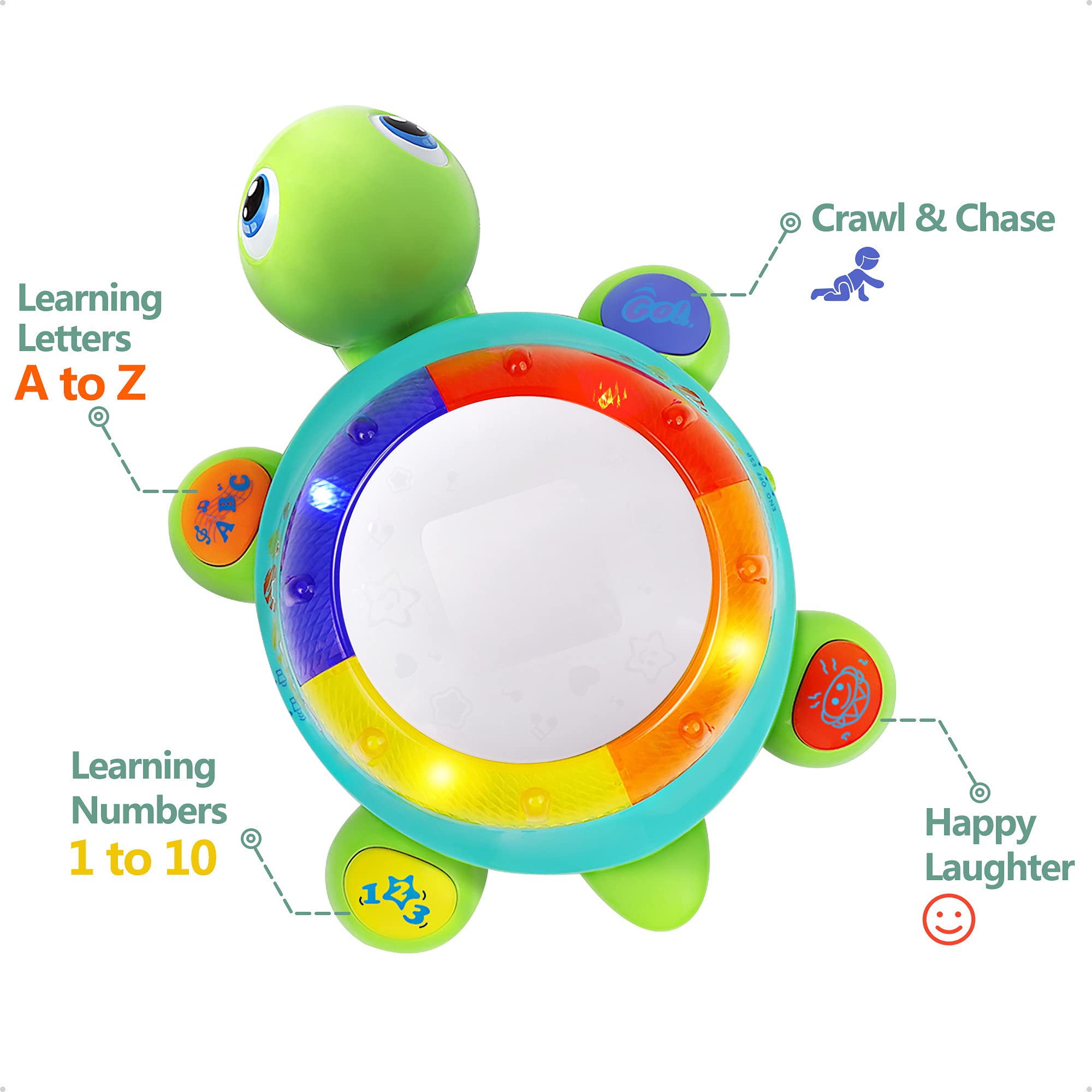 iPlay iLearn musical turtle crawling mode demonstrating movement to encourage exploration