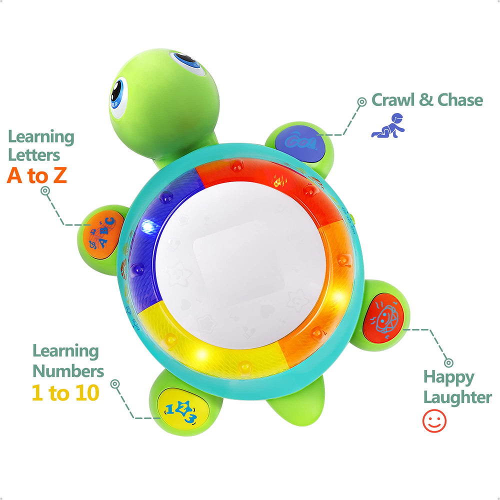 iPlay iLearn musical turtle crawling mode demonstrating movement to encourage exploration