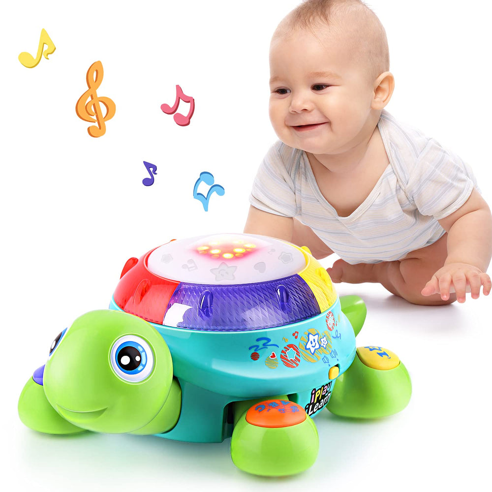 iPlay iLearn musical turtle front view with vibrant colors boosts early sensory play