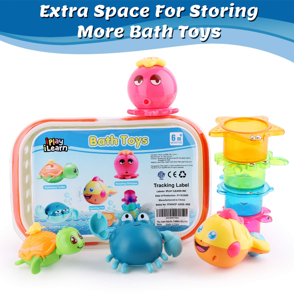 iPlay iLearn ocean-themed stacking cups encourage stacking play and color recognition.